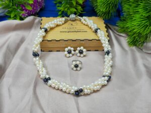 Twisted Freshwater Pearl Choker Necklace Set with Adjustable Finger Ring & Earrings