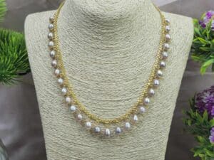 Rice Pearl Necklace Set – 7-8mm Purple Pearls with 14K Gold-Plated Chain