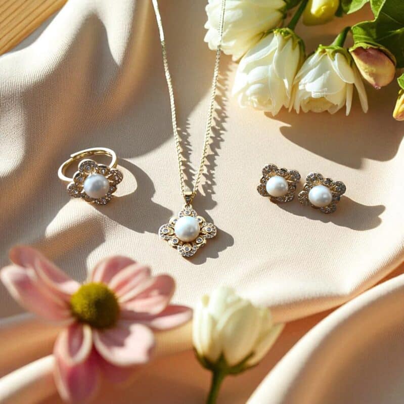 Stunning Freshwater Pearl Pendant with Ring & Earring Set - white pearl