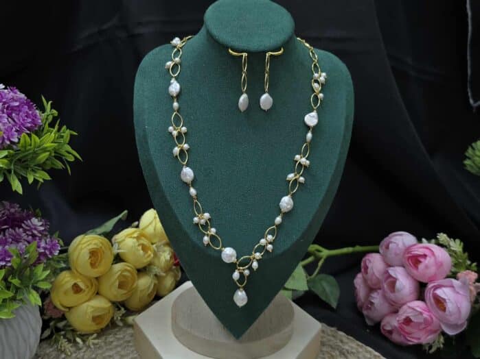 Freshwater Coin & Round Pearl Set with 14K Gold Plated Unique Design - Image 3
