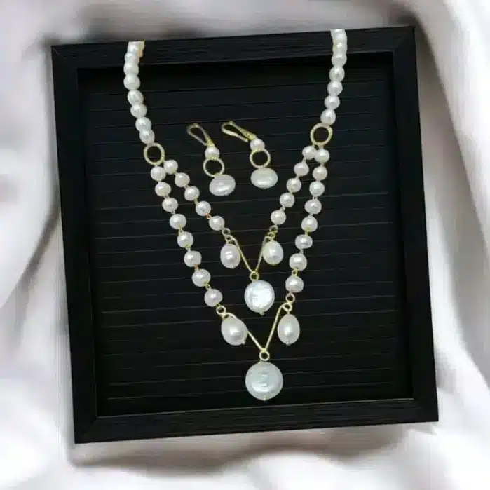 Round and Coin Pearl Necklace Set with Earrings