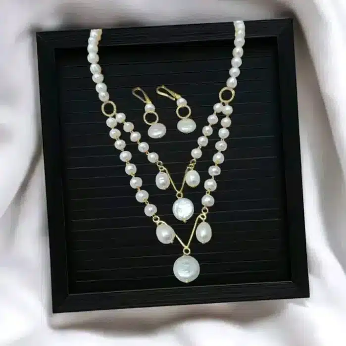 Round and Coin Pearl Necklace Set with Earrings - Image 10