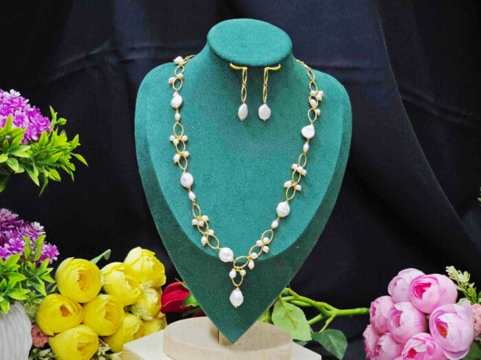Freshwater Coin & Round Pearl Set with 14K Gold Plated Unique Design