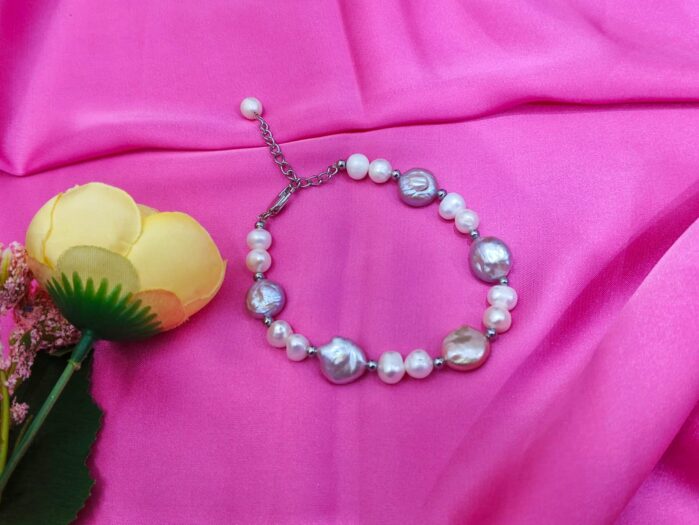 Coin & Round Freshwater Pearl Adjustable Bracelet for Women - Image 2