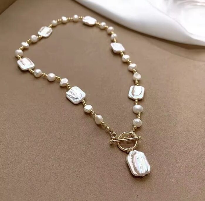 14K Gold-Filled Square Baroque Freshwater Pearl Necklace - Image 3