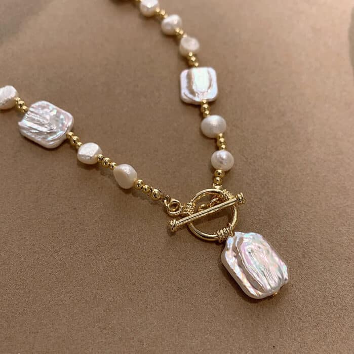 14K Gold-Filled Square Baroque Freshwater Pearl Necklace - Image 2