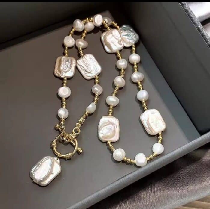 14K Gold-Filled Square Baroque Freshwater Pearl Necklace - Image 4