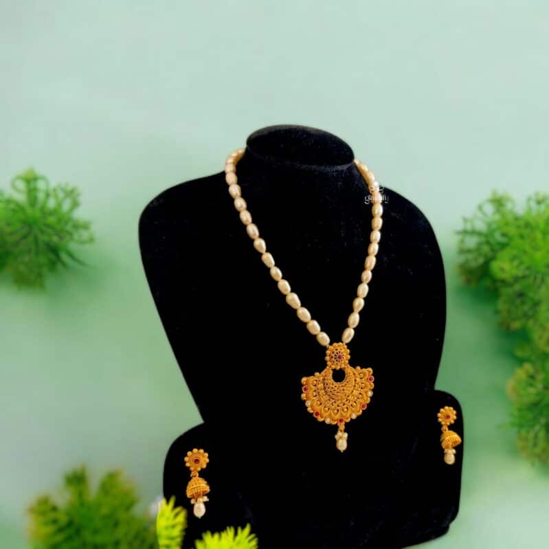 Luxury Party Necklace – 18K Gold Plated with Freshwater Pearls & Ruby Stones