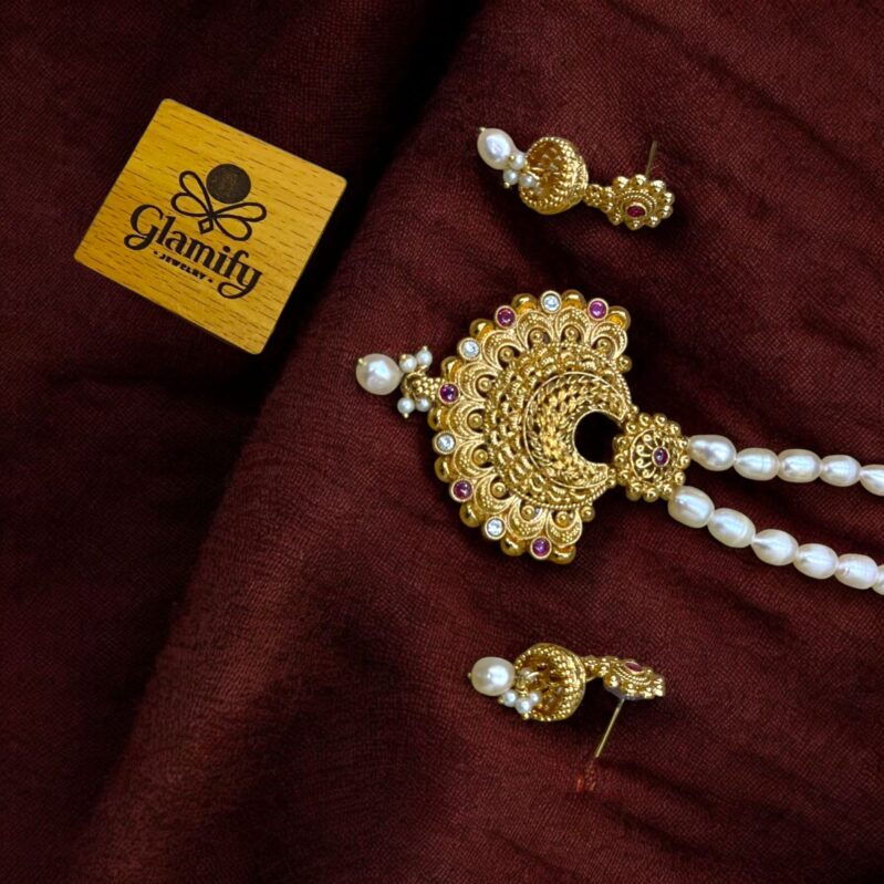 Luxury Party Necklace – 18K Gold Plated with Freshwater Pearls & Ruby Stones