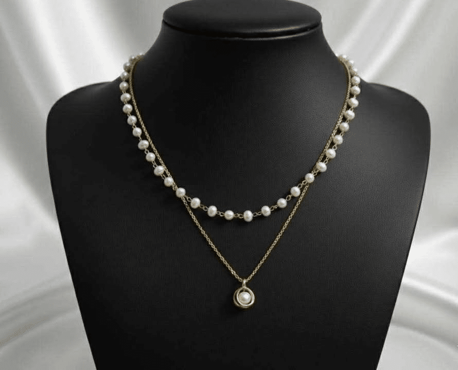925 Sterling Silver Freshwater Pearl Layered Choker Necklace