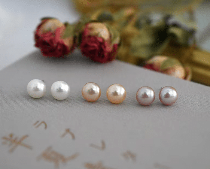 100% Genuine Natural Freshwater Pearl Top Earrings 925 Sterling Silver for Korea Trend
