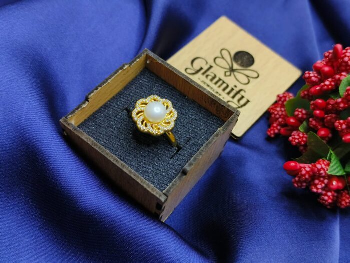 Adjustable Freshwater Pearl Ring – Gold Plated Elegant Design - Image 2