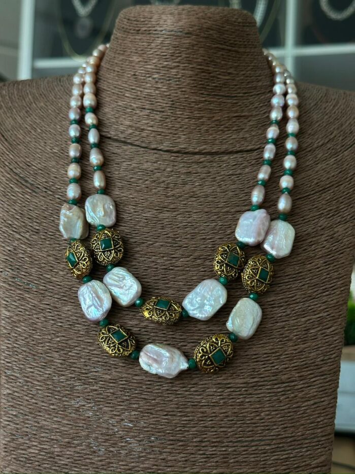 Handcrafted Baroque Pearl Necklace Set with Gold-Plated Beads & Earrings - Image 10