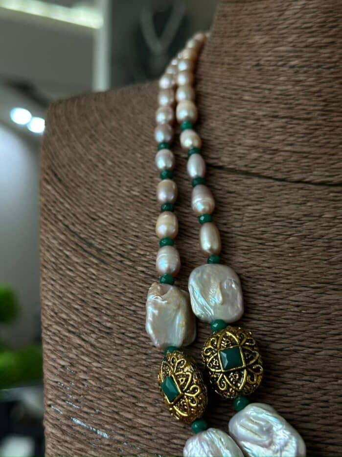 Handcrafted Baroque Pearl Necklace Set with Gold-Plated Beads & Earrings - Image 8