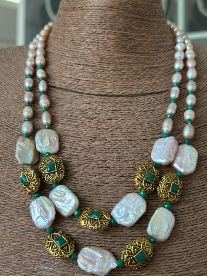 Handcrafted Baroque Pearl Necklace Set with Gold-Plated Beads & Earrings - Image 9
