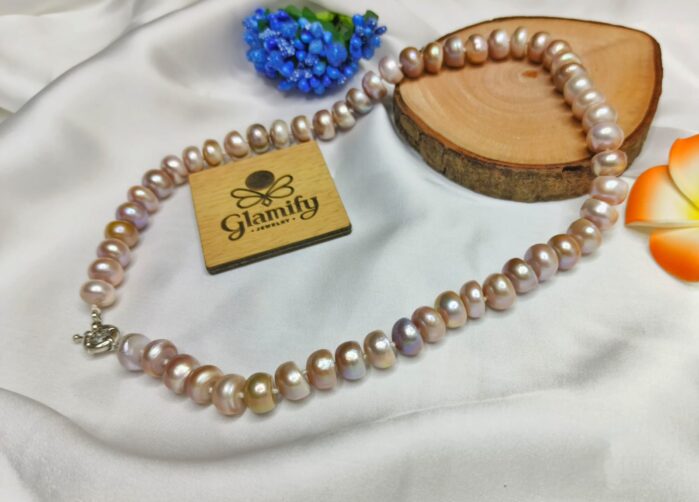 12mm Purple Button Pearl Necklace – 17 Inch Premium Look - Image 2