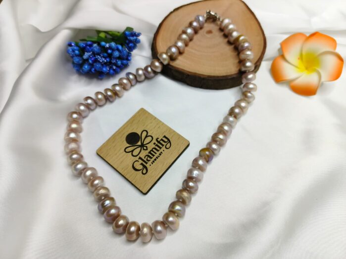 12mm Purple Button Pearl Necklace – 17 Inch Premium Look - Image 3