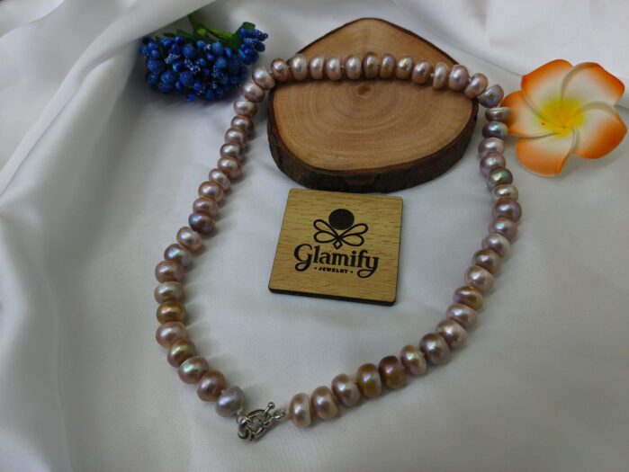 12mm Purple Button Pearl Necklace – 17 Inch Premium Look - Image 4
