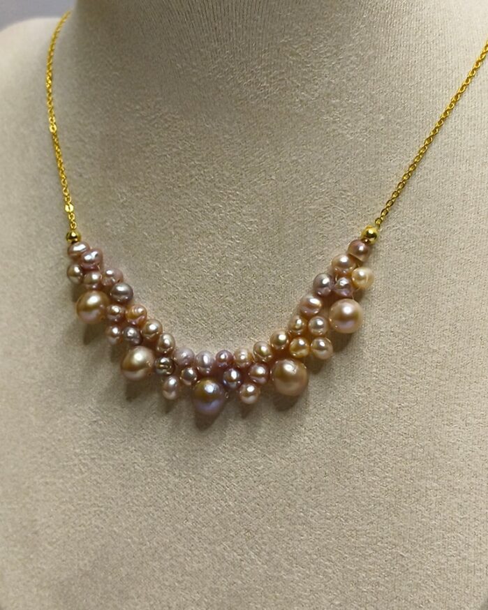 Purple Freshwater Pearl Cluster Necklace – 17 Inch - Image 3