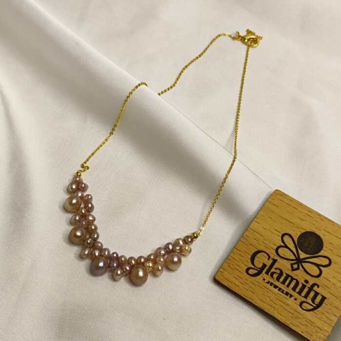 Purple Freshwater Pearl Cluster Necklace – 17 Inch - Image 2