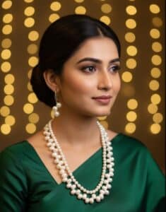 Double Layer White Pearl Necklace Set with Matching Earrings