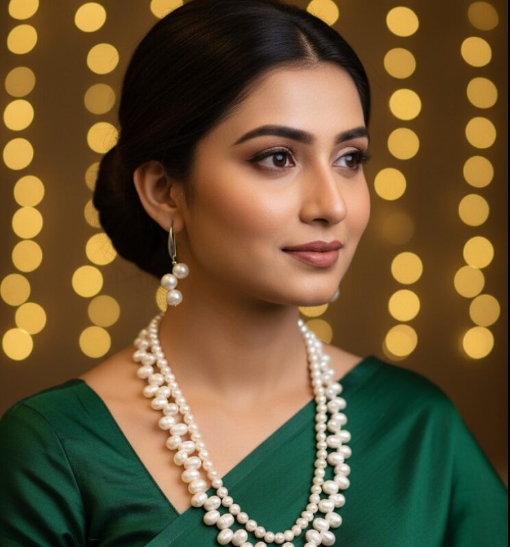 Double Layer White Pearl Necklace Set with Matching Earrings