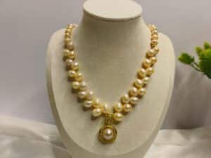 Original Soft Pink Freshwater Pearl Necklace with Gold Plated Framed Pendant
