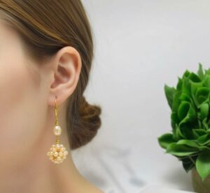 Handcrafted Soft Pink Cluster Pearl Earrings with Gold Hooks