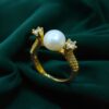 Adjustable Freshwater Pearl Ring – 18K Gold Polish with Zircon Detailing