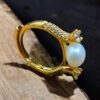 Adjustable Freshwater Pearl Ring – 18K Gold Polish with Zircon Detailing - Image 2
