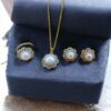 Classic White Freshwater Pearl Jewelry Set – Adjustable Ring, Stud Earrings & Pendant with Chain