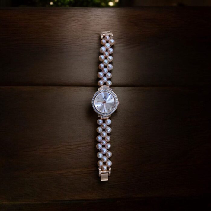Luxury Freshwater Pearl Bracelet Watch for Women – Quartz Movement with Crystal Bezel - Image 2