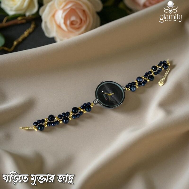 Original Black Freshwater Pearl Watch – Adjustable Size For Women
