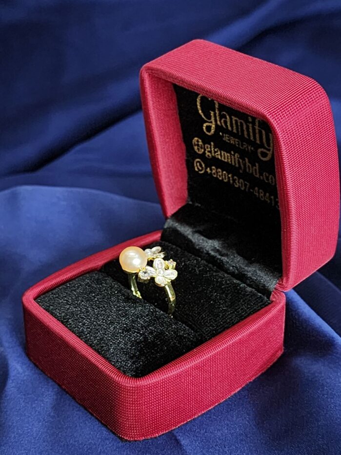 Soft Pink Freshwater Pearl Adjustable Ring – Floral Enamel Design - Image 2