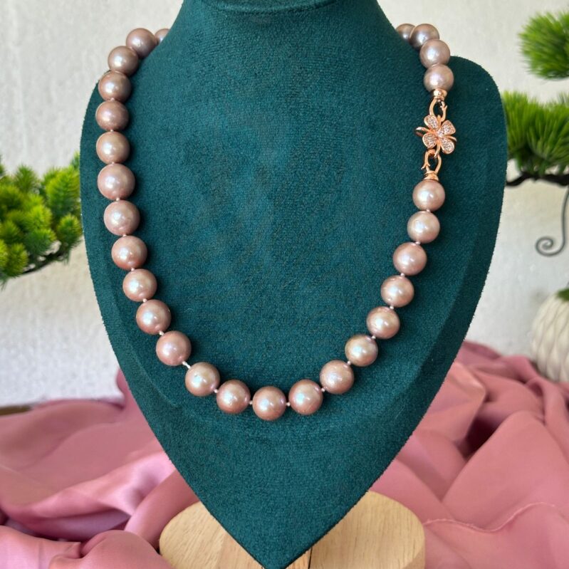 Luxury Purple Sea Pearl Necklace 14–15mm – 17 Inch