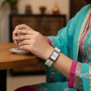 Rolex-Inspired Rectangular Pearl Strap Watch