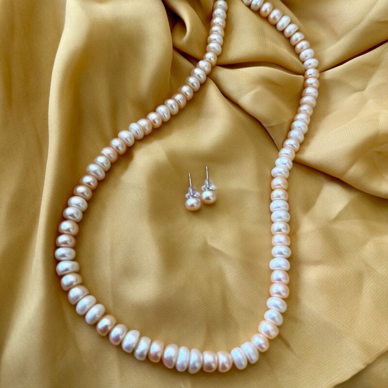Multi Color Button Pearl Necklace with Earrings – 17 Inch.