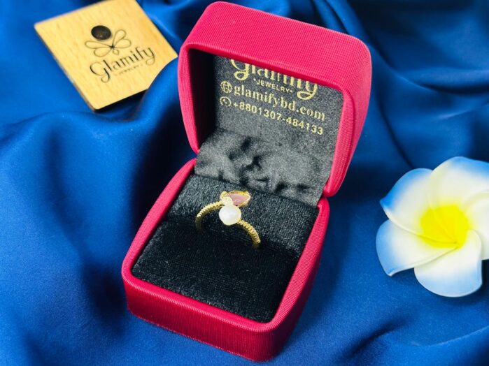 Original Pearl Adjustable Ring – Rose Design with Zircon Detailing - Image 5