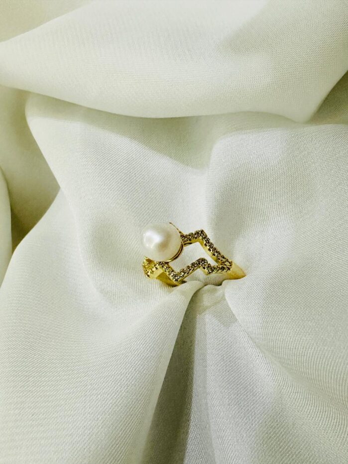 Original Pearl Adjustable Ring - Gold with White Pearl & Zircon - Image 2