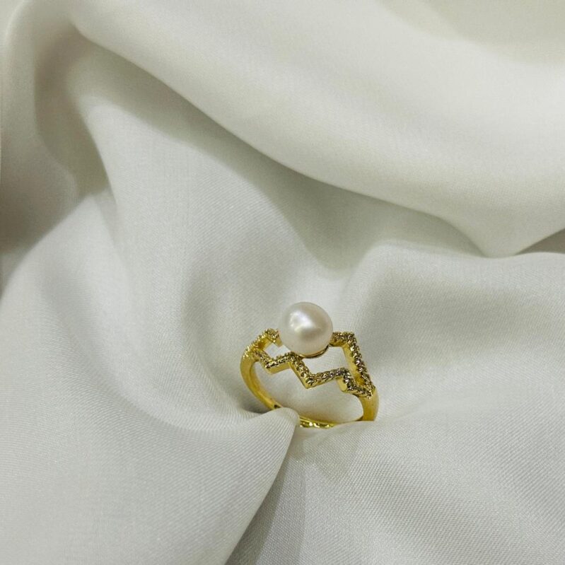 Original Pearl Adjustable Ring - Gold with White Pearl & Zircon
