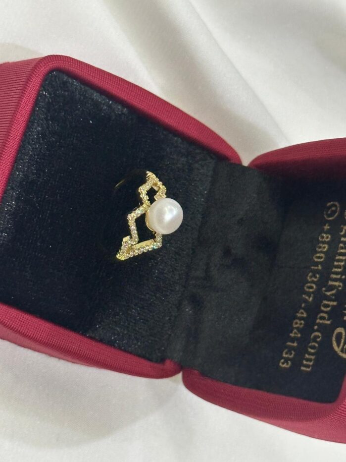 Original Pearl Adjustable Ring - Gold with White Pearl & Zircon - Image 3
