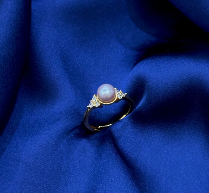 Gold-Tone Ring with Natural Purple Pearl - Adjustable Size