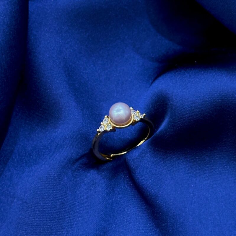 Gold-Tone Ring with Natural Purple Pearl - Adjustable Size