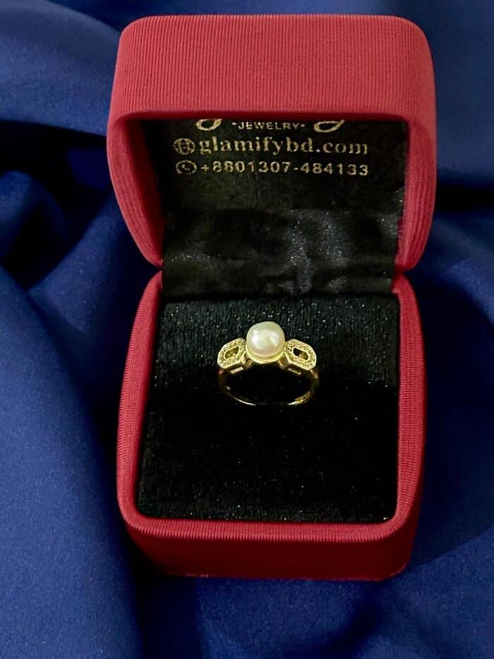 Modern White Pearl Ring - Double-O Zircon Design - Image 2