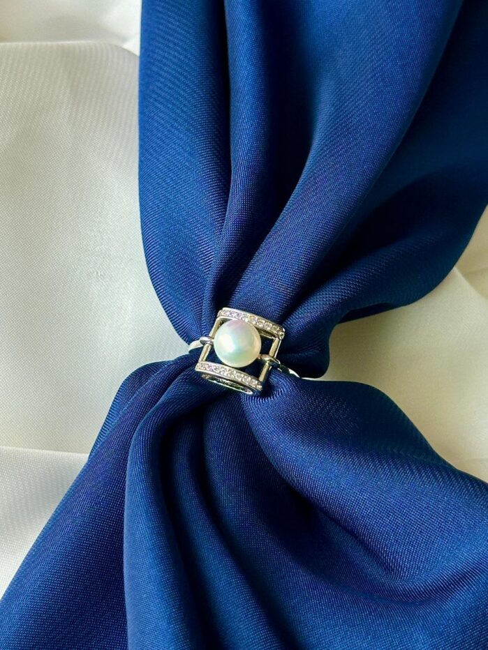 Pearl Adjustable Ring - Modern Square Design - Image 2