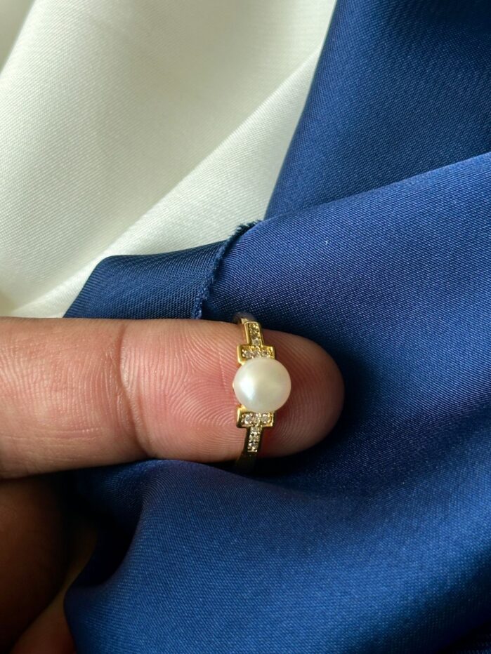 Freshwater Pearl Adjustable Ring - Gold Cross Design - Image 2