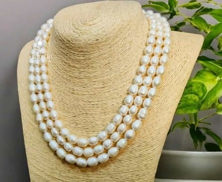 Original Rice Pearl Necklace - 3-Layer White AAA Quality