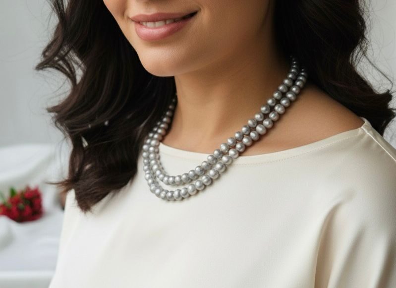 Double-Layer Freshwater Pearl Necklace Set - AAA Grade Silver