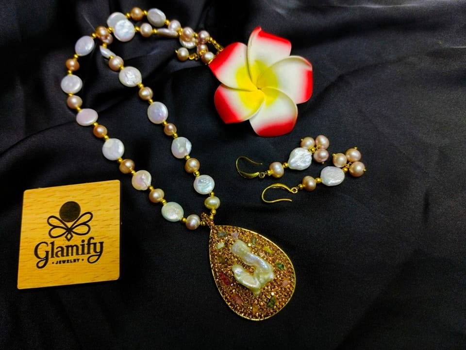 Coin & Purple Pearl Necklace Set | Designer Pendant