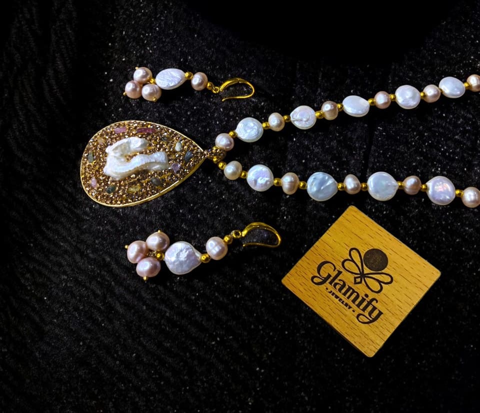 Coin & Purple Pearl Necklace Set | Designer Pendant - Image 2